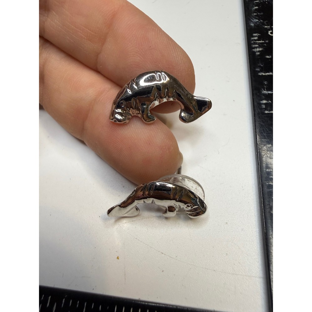 Silver Tone Manatee Stud Earrings Sea Cow Ocean Animal Jewelry